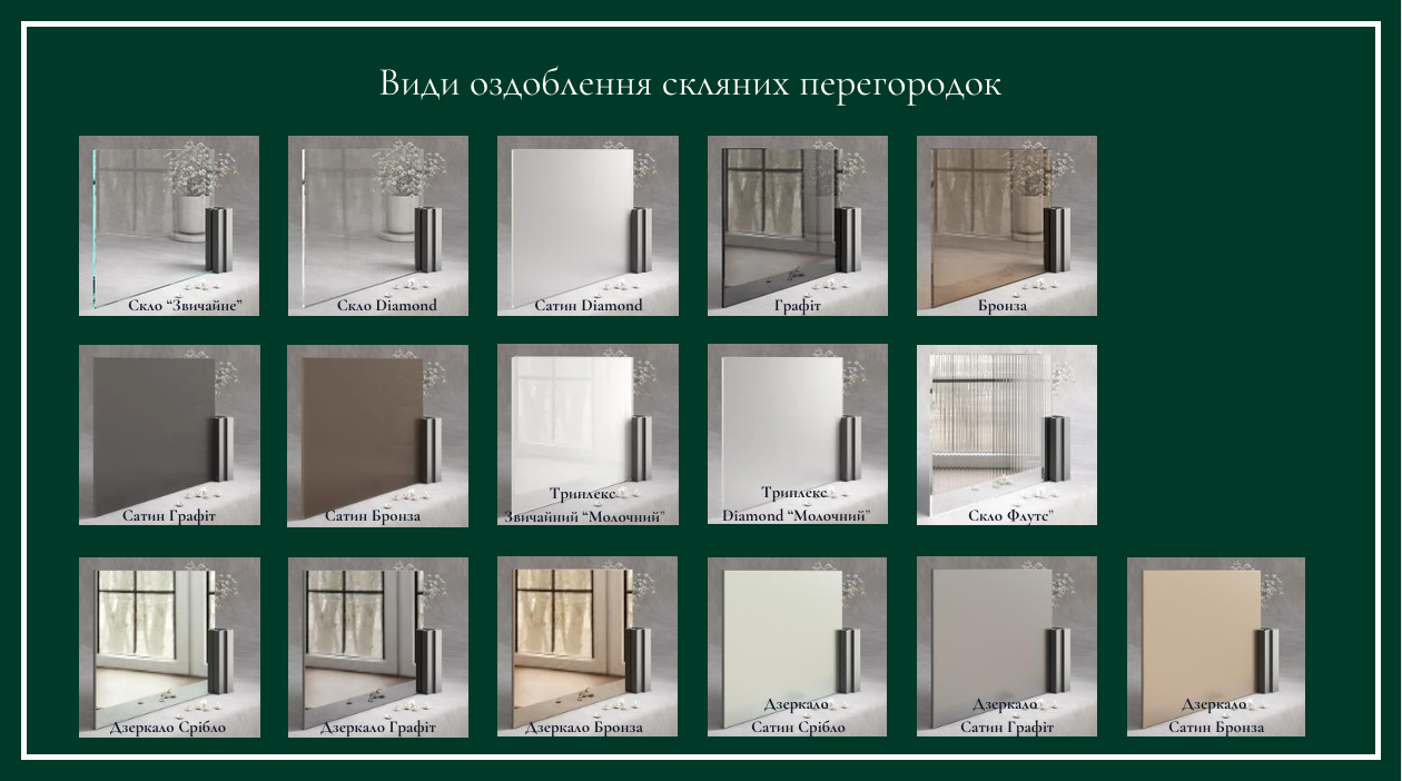 Види оздоблення скляних перегородок